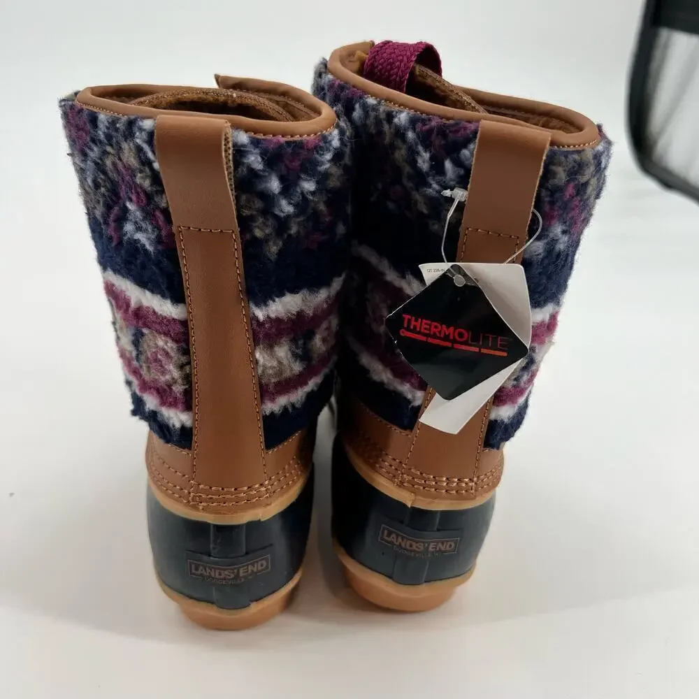 NEW Lands End Insulated Sherpa Fleece faux fur Lined Duck Boots Women's size 7.5
